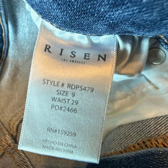 Risen High Rise Raw Frayed Hem Distressed Cropped Flare Denim Jeans Blue Sz 9/29 - Picture 4 of 7